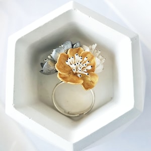 Handmade Gold Flower Ring: Boho Sakura Adjustable Band