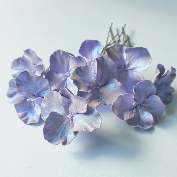 Handmade bridesmaid lilac chameleon hydrangea flower hair pins Flower girl hair pin Bridal headdress Nature inspired Flower hair accessories