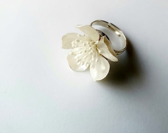 Cherry blossom white pearly color ring Blossom ring Gifts for her Sakura ring Unique flower ring Flower ring Minimalist ring Fashion ring