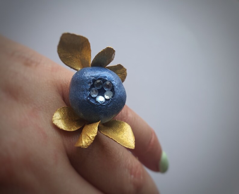 Blueberry Statement Ring: Gold Leaf, Rhinestone Berry Ring - Etsy