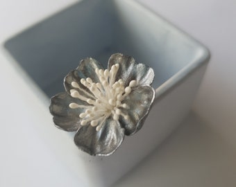 Silver Flower ring Sakura ring Cherry blossom ring Plants ring Floral ring Polymer clay flower ring Nature inspired ring Fashion flower ring