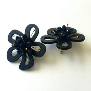 Black Flower Stud Earrings: Handmade Wood Floral Statement Earrings