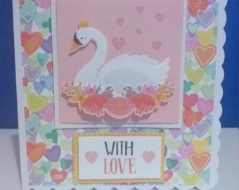 Tarjeta de cisne con amor hecha a mano