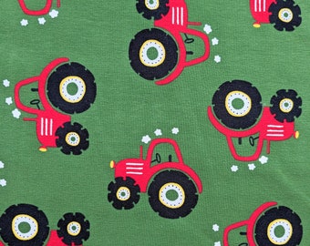 Tessuto in jersey Tractor, jersey di cotone Red Tractor, cotone elasticizzato Red Tractor Green