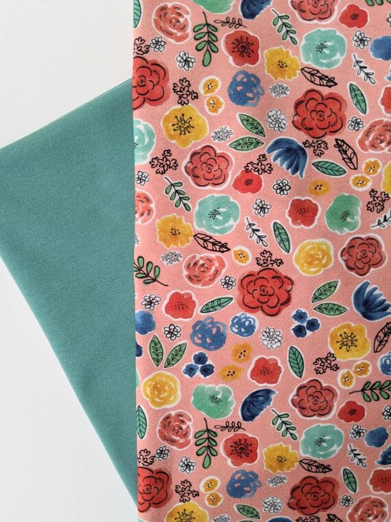 Flower Jersey bundle Rainbow flower Fabric set Etsy