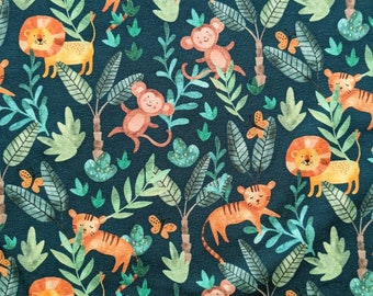 Jungle Jersey Green, Lion Cotton Jersey, Monkey Fabric
