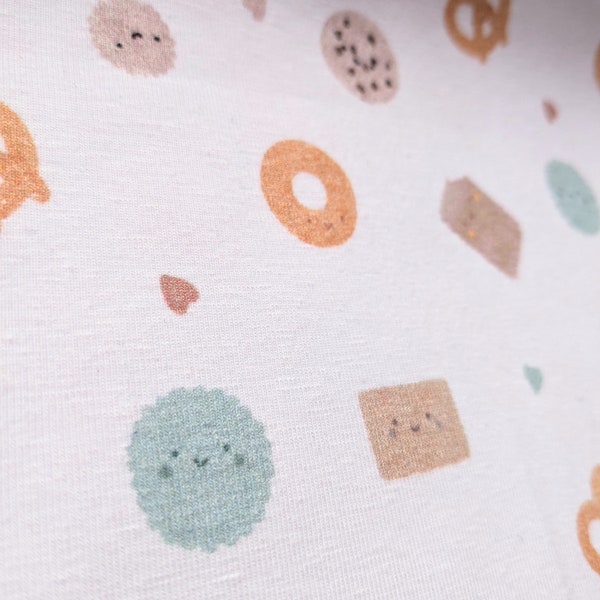 Kawaii cookie fabric, food theme jersey, Cookie stretch knit fabric, Biscuit jersey