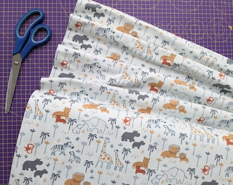 Tessuto Baby Safari Jersey, tessuto Elefante, tessuto Giraffa, tessuto Ippopotamo