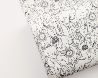 Baby Safari Jersey Fabric, Elephant fabric, Giraffe jersey, Flamingo cream fabric