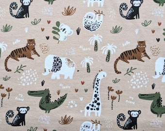 Jersey Safari Animal Fabric, Giraffe, elephant Pattern