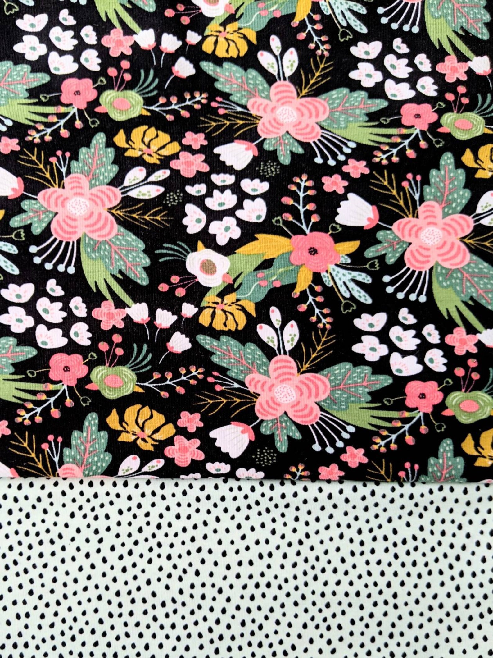 Flower Jersey Bundle Pink Black Floral Fabric Mint Dots Etsy