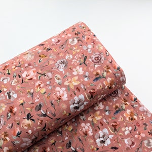 Kleiner Geblümter Jersey Stoff: Rosa Blumen Baumwoll Stretch Strickstoff
