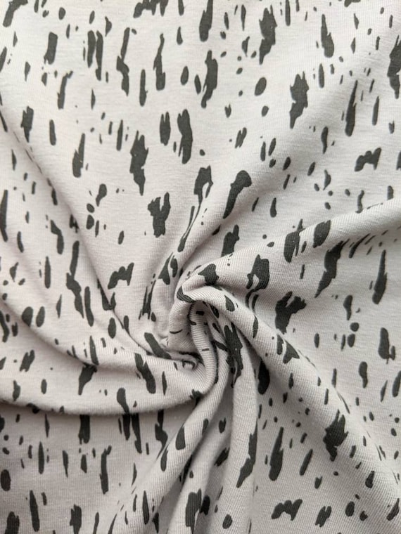 Grey Jersey fabric,  Black Fleck Pattern Jersey, Stretch Cotton