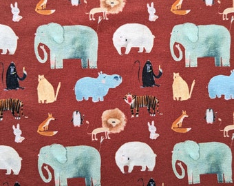 Jungle Animal Jersey Fabric, Elephant stretch cotton fabric, Lion stretch jersey