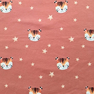 Sterne Stretch Baumwolle, Kinder Jersey Stoff, Tiger Gesicht Stretch Jersey