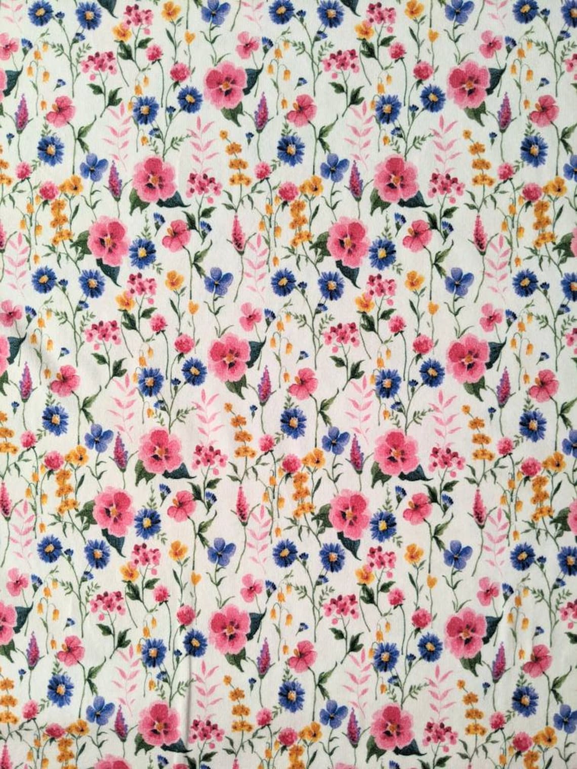 Ditsy Floral Jersey fabric White Flower Fabric | Etsy
