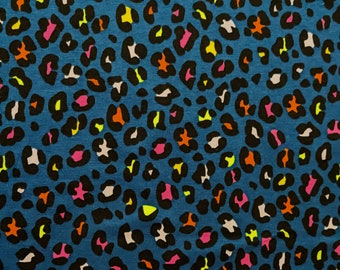 Neon Leopard print fabric, Bright leopard spot Jersey, Animal print stretch