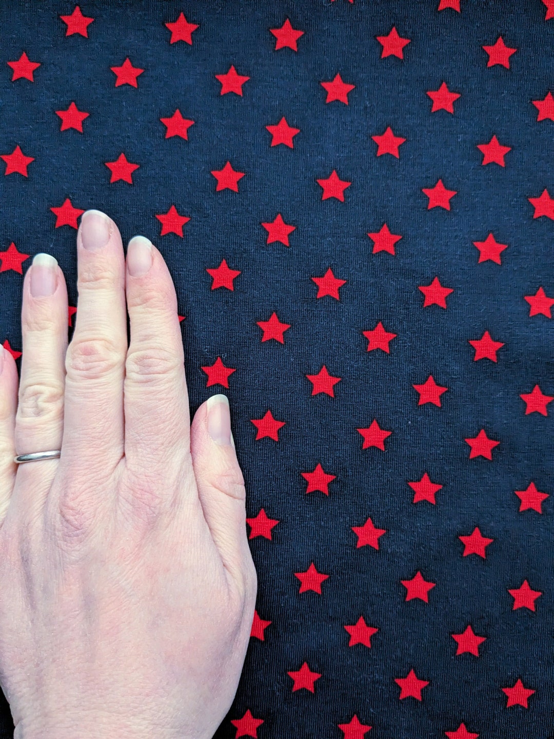 Star Jersey Fabric, Red Star Stretch Knit Fabric, Dark Blue Star Jersey
