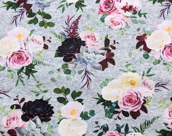 Floral knit Fabric, fabric for ladies wear, roses stretch cotton