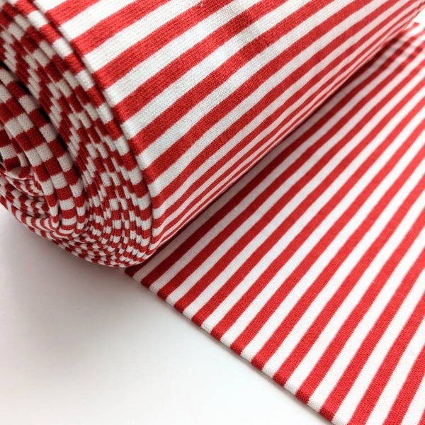 Red stripe cuff, Red White Stripe fabric, stripe cuff stretch knit