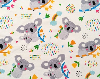 Koala-Jersey-Kinderstoff, 81 cm Reststück, Koalabär-Stoff