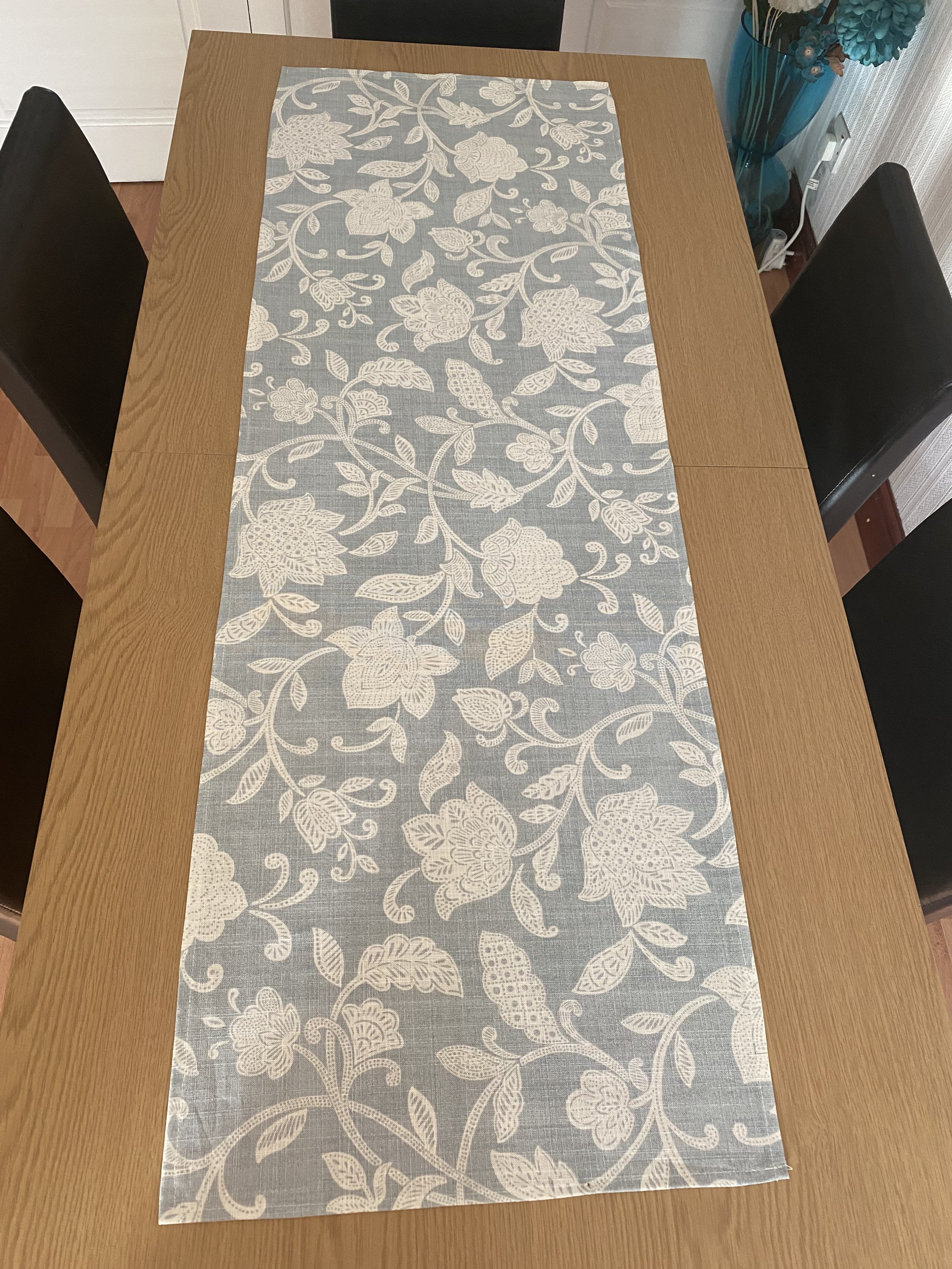 Floral Cotton Table Runner, blue & beige table runner, printed table