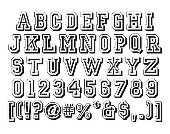 Retro alphabet vector stencil font. Letters, numbers and symbols