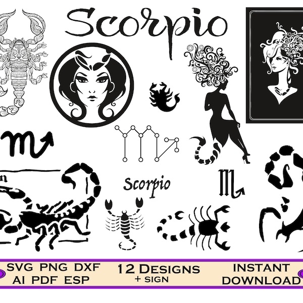 Vintage Scorpio Sign Svg, Dxf, Eps, Png, Pdf, Birthday Queen Svg, Scorpio Gifts, Christmas Svg Bundle, Constellation Print, Scorpio Print