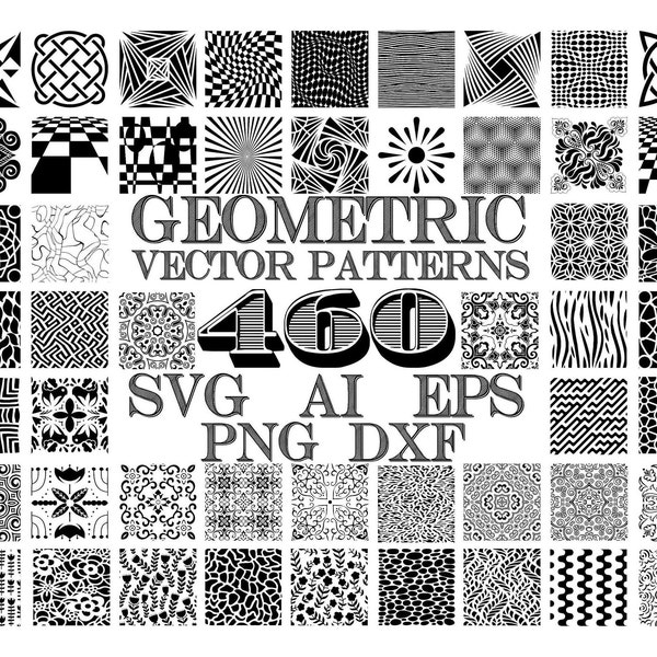 460 Motifs géométriques, Bundle Comprend beaucoup de motifs vectoriels répétés et d’arrière-plans basés sur SVG, Clipart pour la décoration intérieure, Projets Cricut