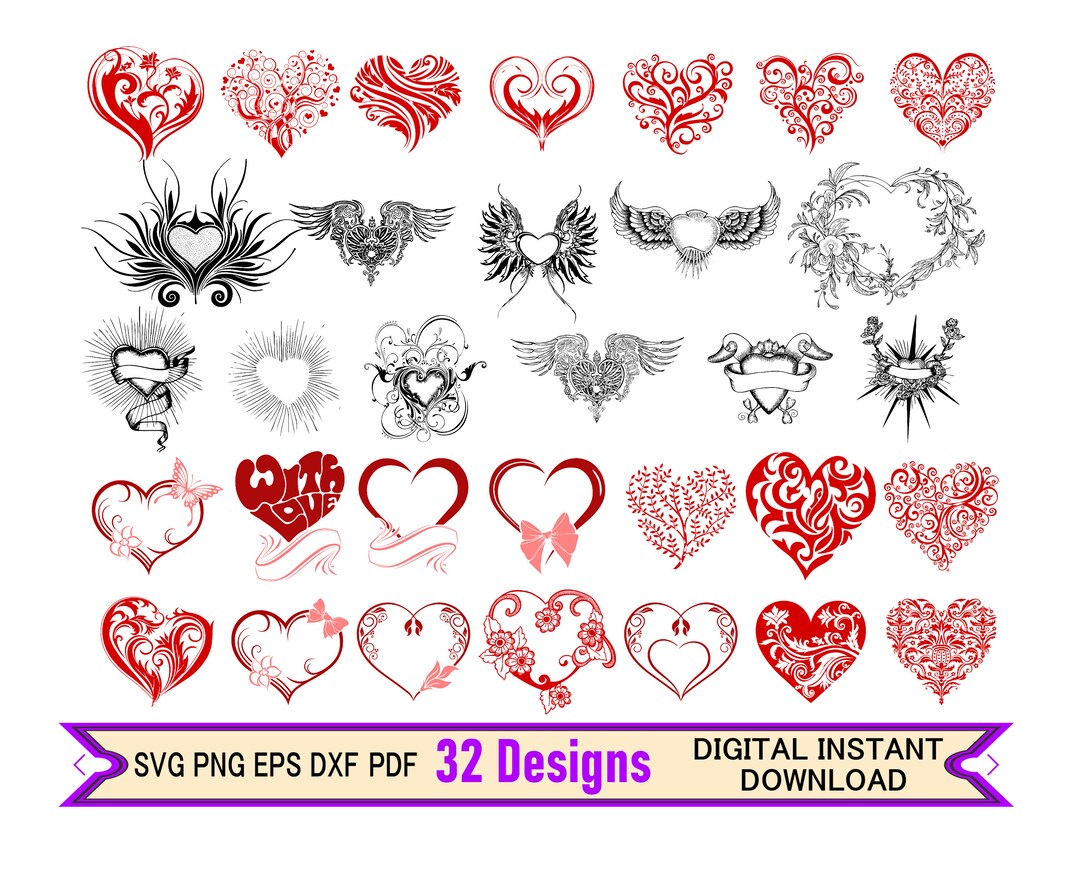 Heart SVG Bundle, Love Symbol, Hearts Cut File, Doodle Icon, Png, Eps ...