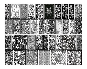 Kwiatowe panele ścienne, pliki wektorowe, zestaw do cięcia laserowego, plik CNC, pliki cyfrowe, DXF, PNG, EPS, SVG, AI, plt, wzory kwiatowe, panel liści SVG