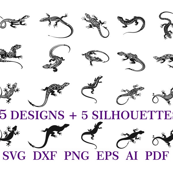 Echse SVG Dateien für Cricut • Gecko Silhouette Designs • Clipart Bundle • Echse Plotterdatei • Reptil Salamander Vektor • Sommer Ausflüge •