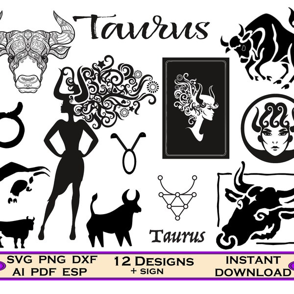 Taurus Zodiac Svg, Dxf, Eps, Pdf, Horoscope Bundle Zodiac Signs, Instant Download, Horoscope Bundle Zodiac Signs Clip Art, Capricorn Sticker