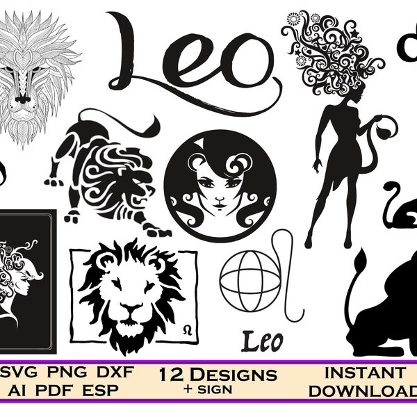 Zodiac Leo Svg, Leo Horoscope, Zodiac Sign Cut Files for Cricut, Zodiac Signs Bundle, Zodiac Signs, Leo Season Svg, Birthday Zodiac Png, Dxf