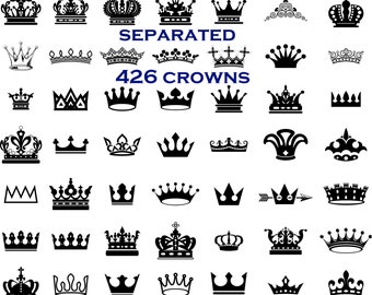 Beautiful King Crown Clipart, Black & White Crowns Silhouette,Separated Digital Bundle, Princess Tiara, Queen Crown Svg Dxf eps Cutting File