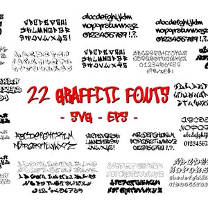 22 SVG Graffiti Font Bundle, Urban Font Bundle, Cricut, Silhouette Fonts SVG, Alphabet Designs