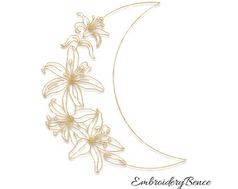 Moon of Lily Flowers Embroidery Machine Design Pes Instant Digital Download