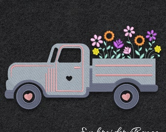 Truck embroidery machine design flowers pes spring pattern