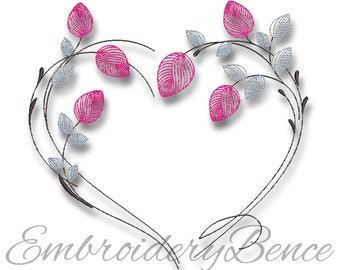Flower embroidery machine design heart pes love pe digital file