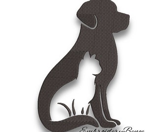 Embroidery machine designs dog and cat pattern silhouette instant digital download