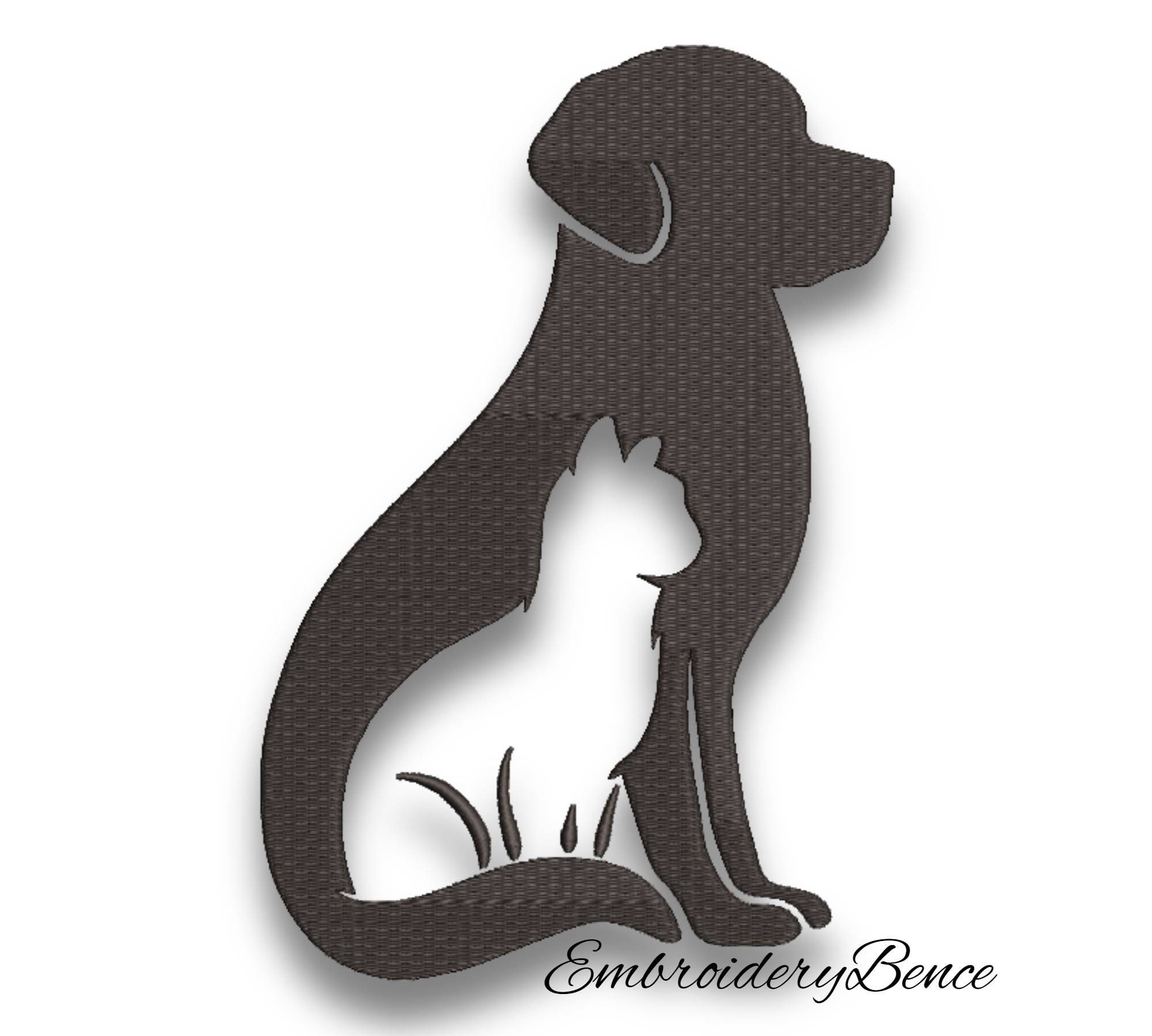 Embroidery machine designs dog and cat pattern silhouette instant digital download