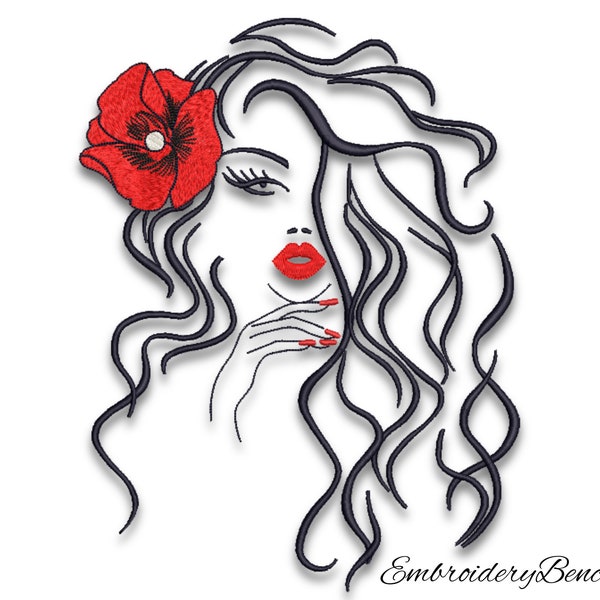 Mode broderie design pes girl machine cheveux cosmétiques motif