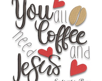 Coffee and Jesus embroidery design machine pes kitchen mom pattern