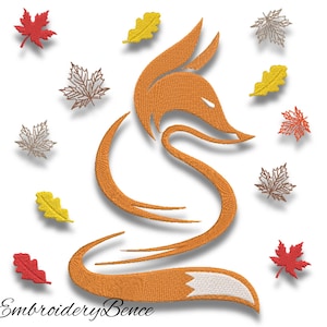 Fox embroidery machine designs leaves pes pattern