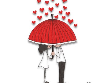 Love embroidery design pes umbrella machine pattern girl with boy