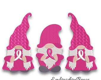 Breast cancer gnomes embroidery machine designs pes instant digital download