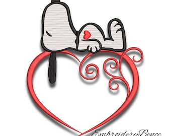 Peanuts Dog embroidery machine design heart love pes