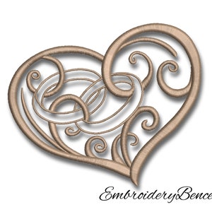 Wedding rings embroidery machine design pes love heart