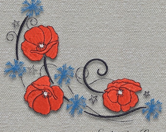 Poppy embroidery machine design flower pes pattern floral instant digital download