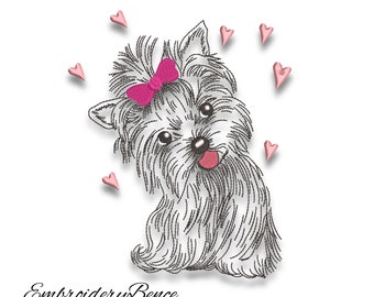 Yorkshire terrier embroidery machine design pes cute puppy instant digital download